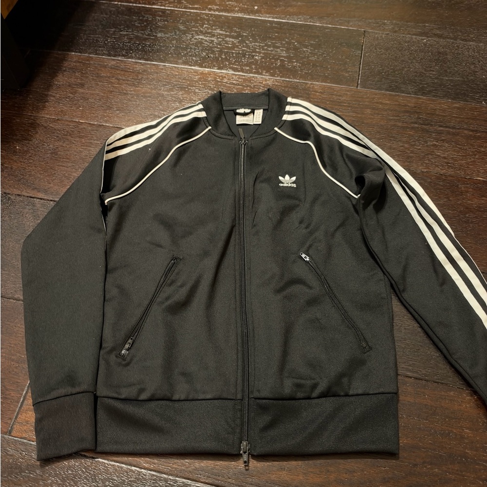 adidas Black Track Jacket with White Stripes